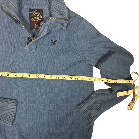 American Eagle Vintage Y2K Button zip Neck Sweater Blue Men’s Size Medium preppy - Picture 4 of 6